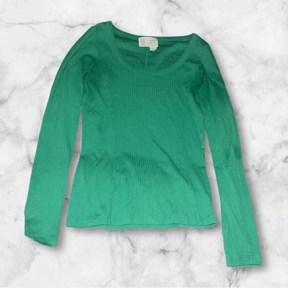 ✨anthropologie green ribbed long sleeve crewneck sz xs top✨ - Picture 3 of 5